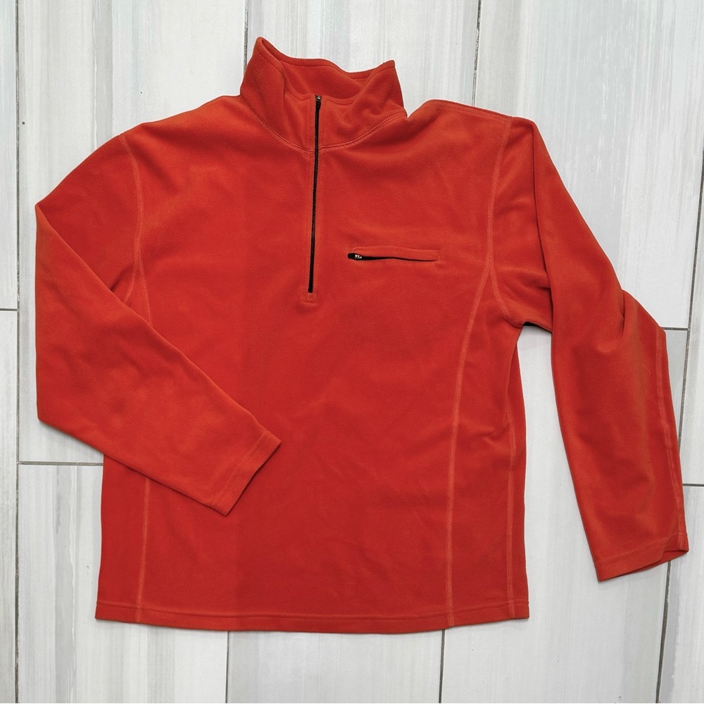 LL Bean Jacket Men's Orange Fleece 1/4 Zip Pullover Zipper Pockets L EUC